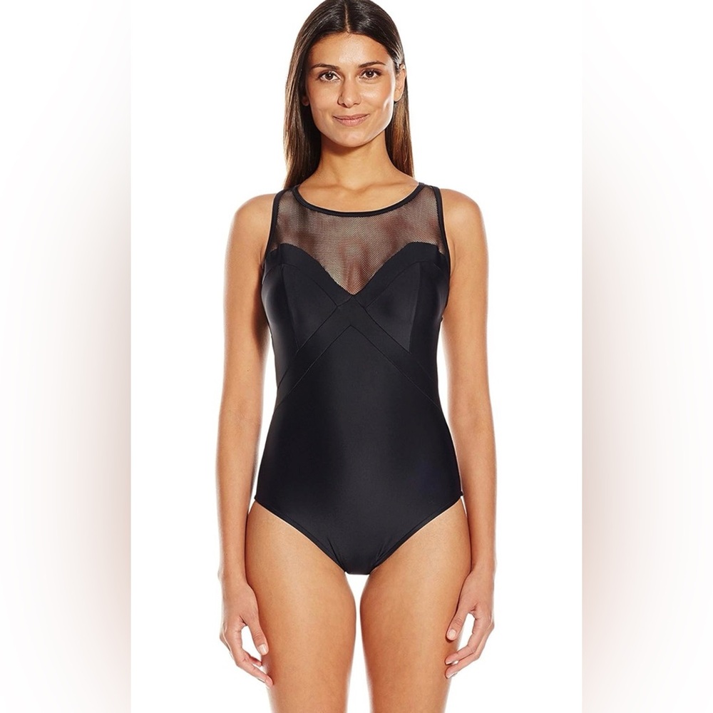 Badgley Mischka High Neck Illusion Mesh Maillot One-piece Swimsuit
Size 6
NWT